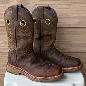 Double H Boots: 12" Brown Square Composite Toe Pull On Leather Work boots 9  2E